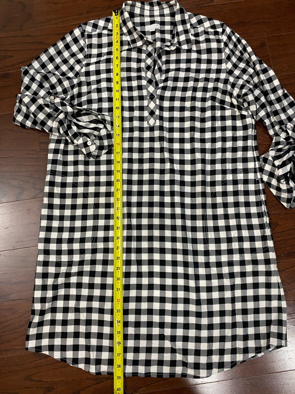 J. JILL Gingham Tunic Shirt Dress Roll Tab Sleeves Black/White Size Large - Picture 6 of 8